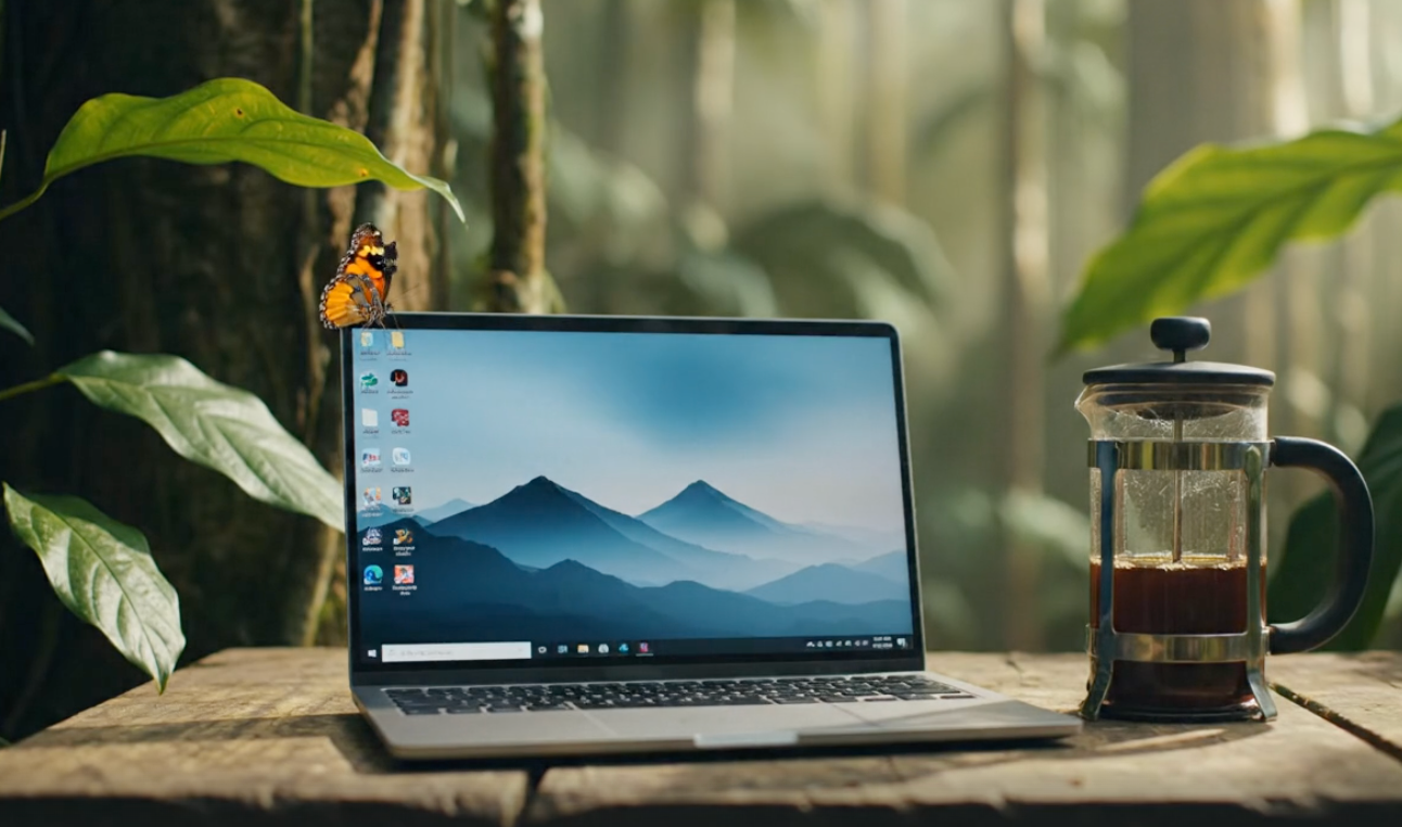 Coffee and laptop - working at the Purple Jungle